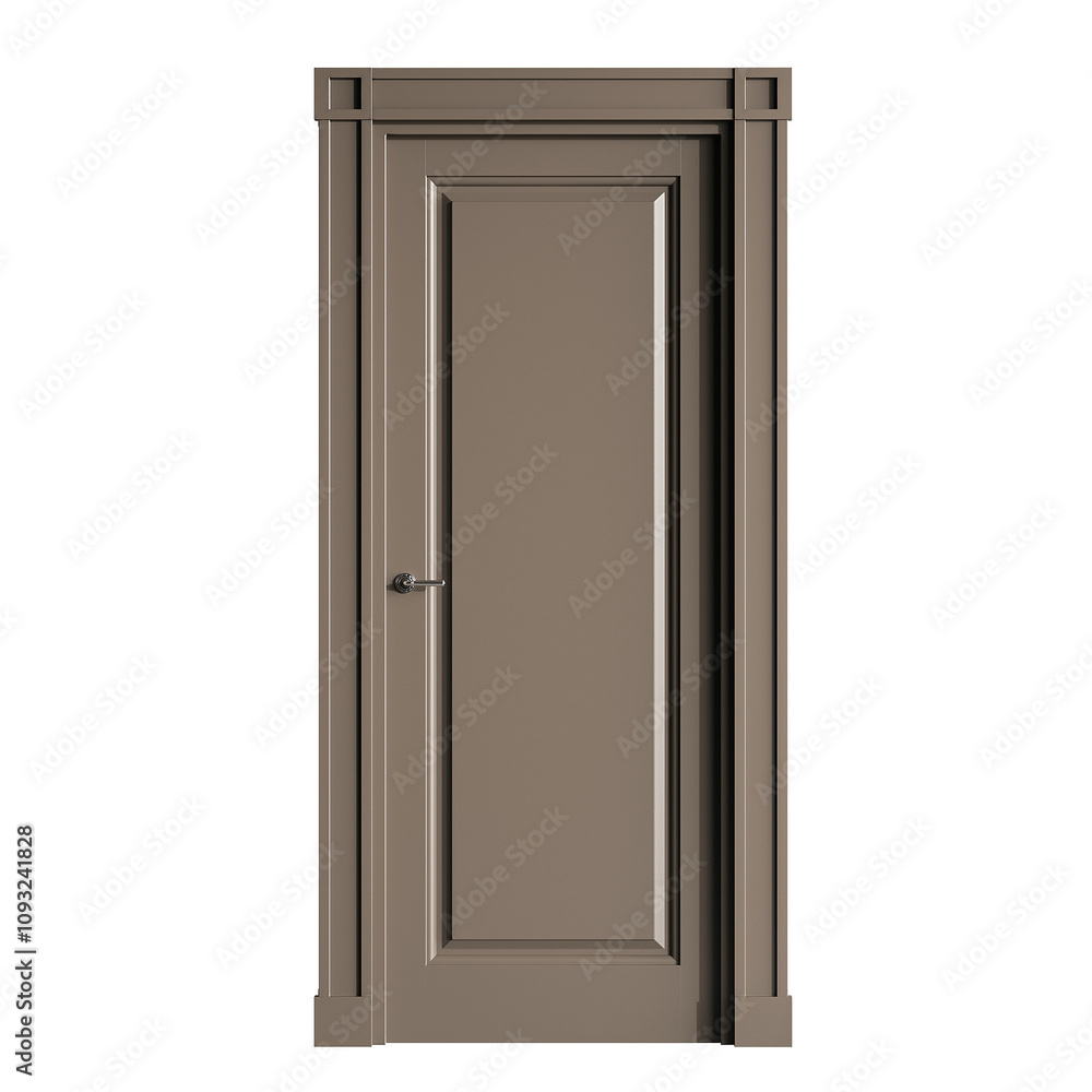 A door with a silver handle and a silver knob A door with a silver handle and a silver knob