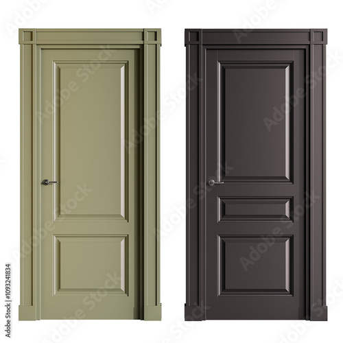Two doors, one is green and the other is black