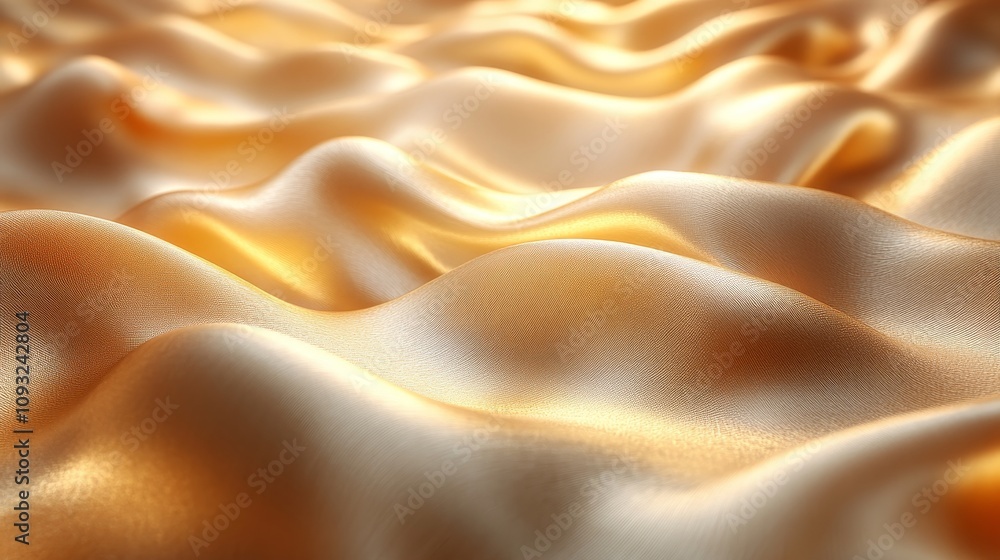 Shimmering golden fabric creating soft waves and textures in the background Shimmering golden fabric creating soft waves and textures in the background
