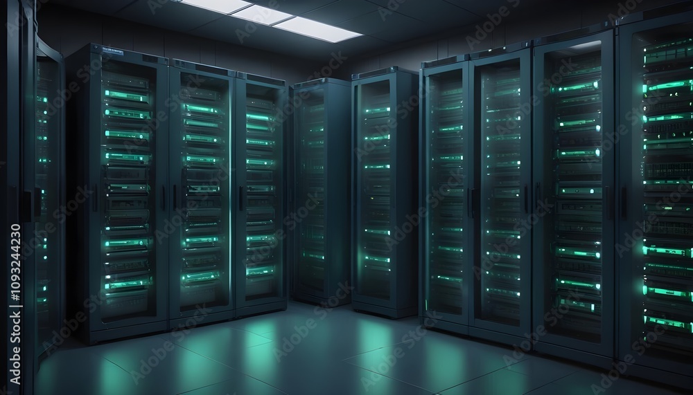 Server racks in computer network security server room data center d render dark blue Server racks in computer network security server room data center d render dark blue