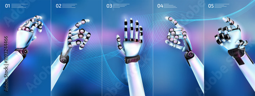 Realistic infographic with robot hand options on an abstract background