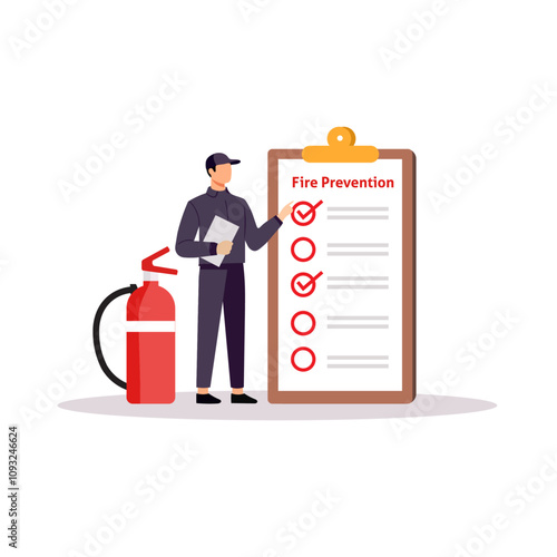 Fire Extinguisher Inspection Checklist Concept with Safety Officer