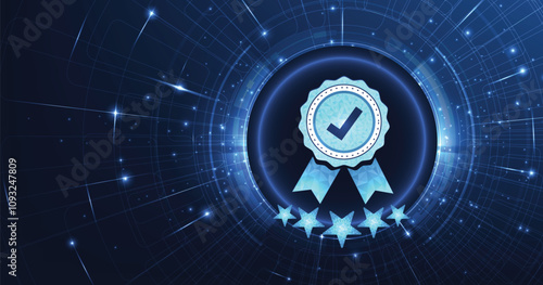 Quality management and validation process concept. Quality Assurance (QA) and Quality Control (QC) ISO certification, The icon for quality assurance is on a dark blue background.	