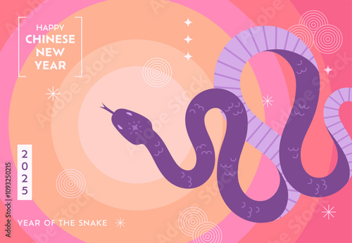Modern abstract design background of Chinese New Year 2025. Lunar new year concept template. Year of the snake. Traditional geometric concept for poster, banner, cover, flyer. Vector illustration