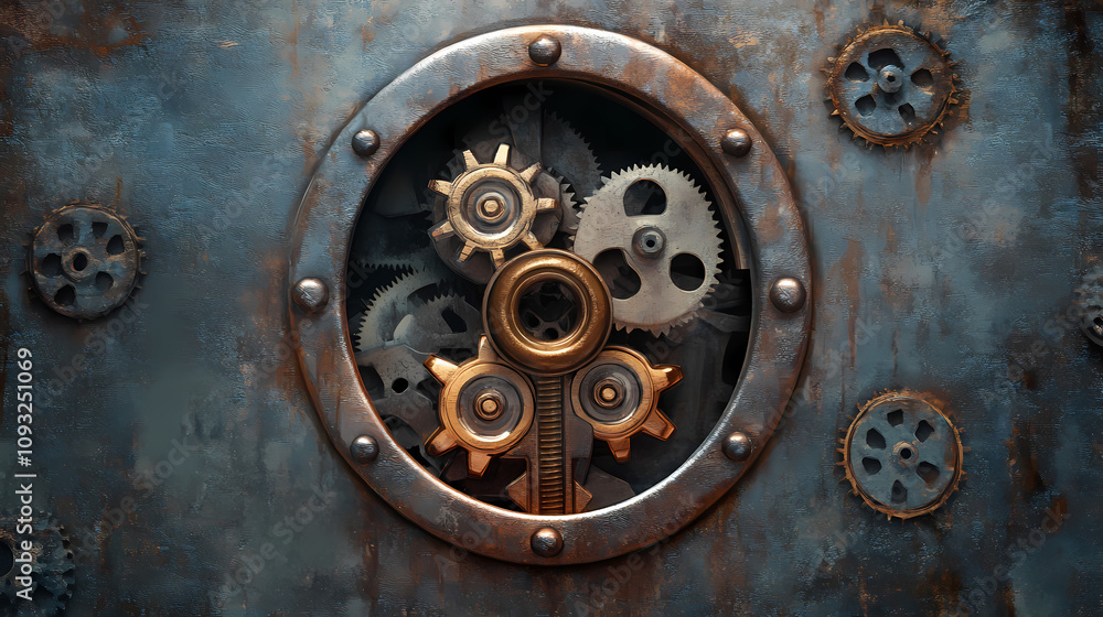 Keyhole and gear mechanism inside. Mechanical Gear Mechanism. Illustration Keyhole and gear mechanism inside. Mechanical Gear Mechanism. Illustration