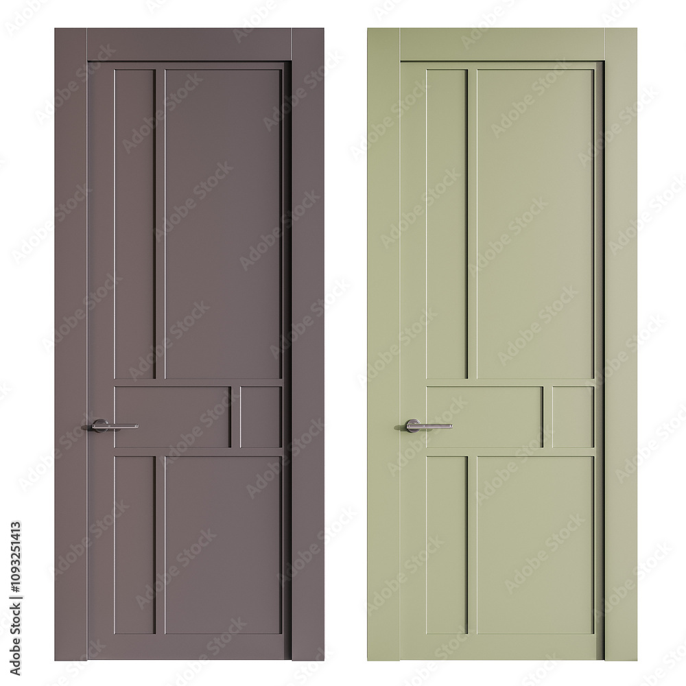 Two doors, one brown and one green, with a modern design Two doors, one brown and one green, with a modern design