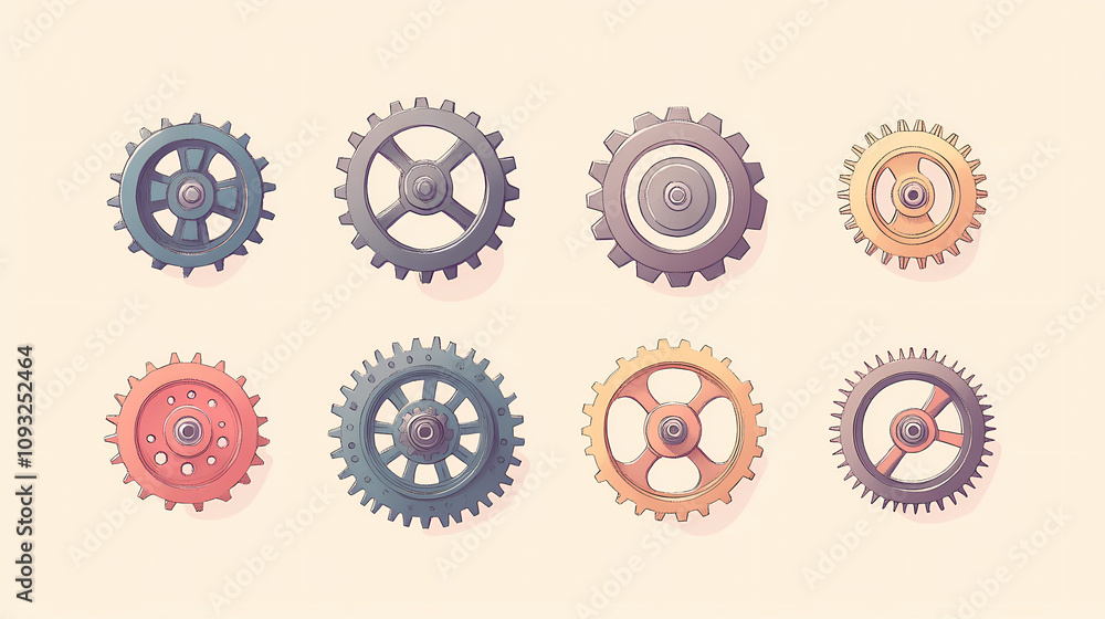 Gears turning flat design side view mechanisms animation colored pastel. Mechanical Gear Mechanism. Illustration Gears turning flat design side view mechanisms animation colored pastel. Mechanical Gear Mechanism. Illustration