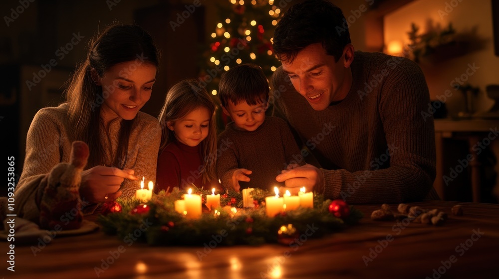 Family Lighting Advent Candles Christmas Eve Family Lighting Advent Candles Christmas Eve