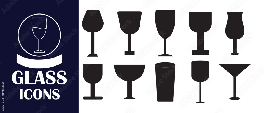 Collection of wine Glass Icon, Line Cocktail glass Vector illustration. Collection of wine Glass Icon, Line Cocktail glass Vector illustration.