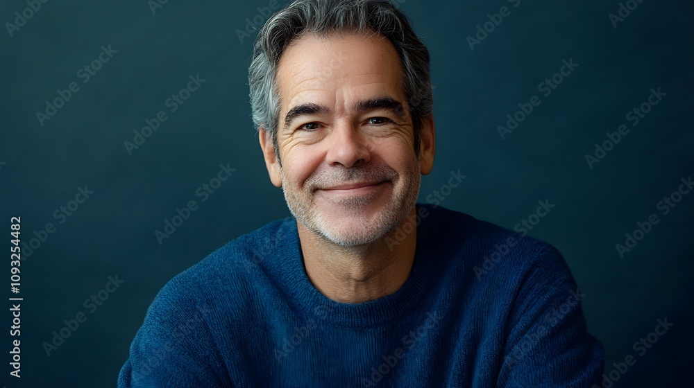 Smiling middle-aged man in blue sweater portrait Smiling middle-aged man in blue sweater portrait