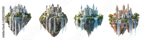 Floating Castles on Transparent Background