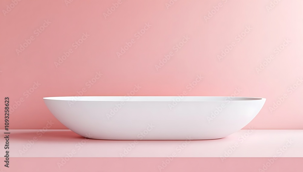 Minimalist white bathtub on a pastel pink background. Minimalist white bathtub on a pastel pink background.