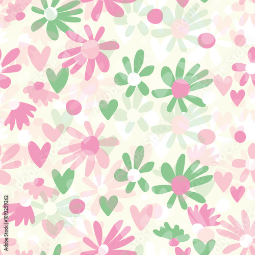 Seamless floral pattern based on traditional folk art ornaments. Colorful flowers on color background. Scandinavian style. Sweden nordic style. Vector illustration. Simple minimalistic pattern.