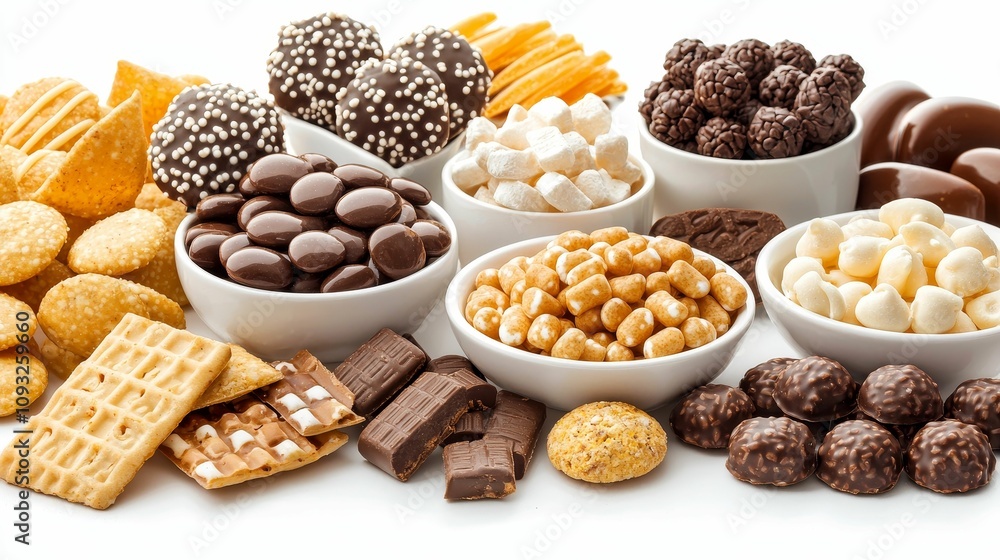 Cancer Toxins concept, An assortment of snacks and candies displayed in bowls, featuring chocolates, cookies, nuts, and other sweet treats, perfect for sharing or indulgence. Cancer Toxins concept, An assortment of snacks and candies displayed in bowls, featuring chocolates, cookies, nuts, and other sweet treats, perfect for sharing or indulgence.