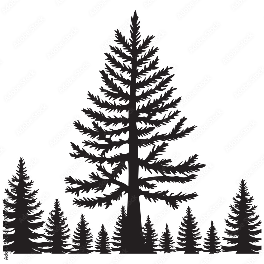 Obraz premium Pine tree forest silhouette vector graphic