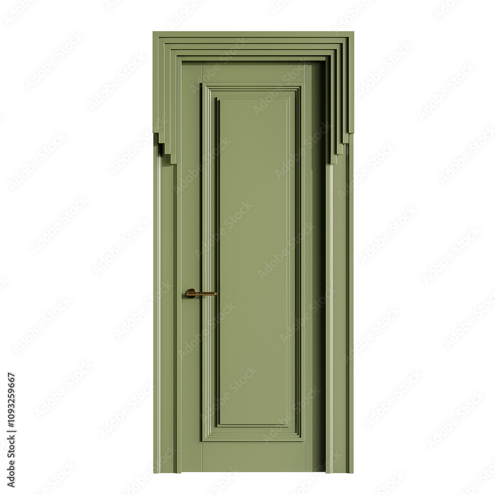 A green door with a gold handle and a white trim A green door with a gold handle and a white trim