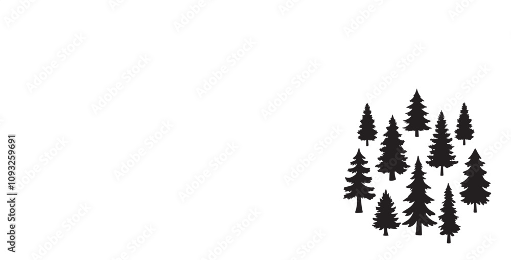 Obraz premium Black silhouette of pine trees on white background