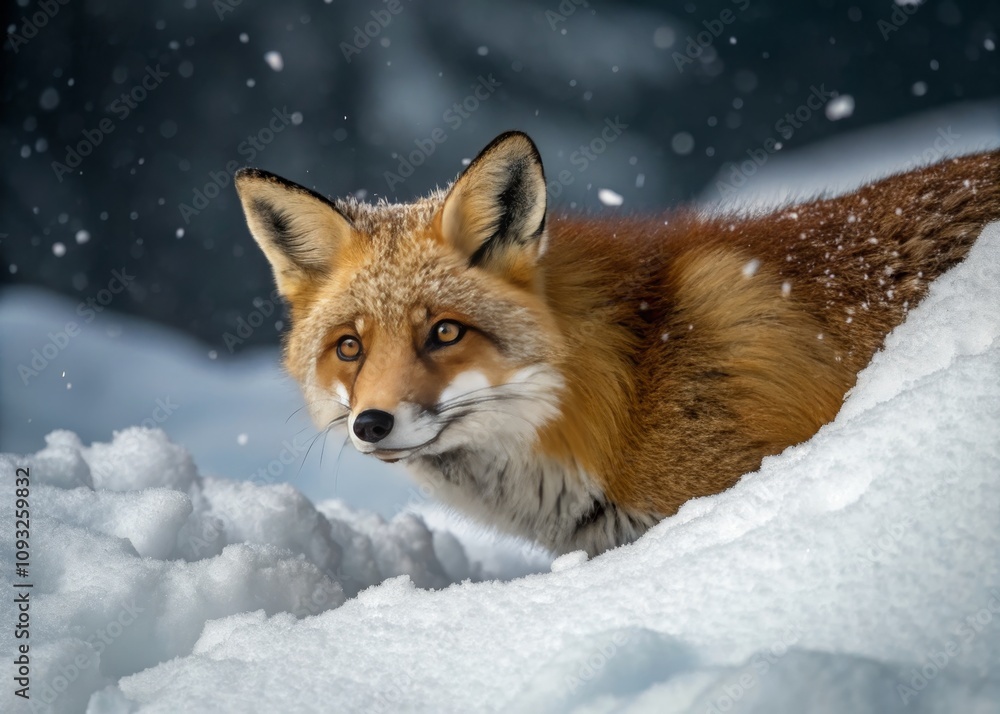 Obraz premium Captivating Winter Red Fox in Snowy Landscape - Macro Photography