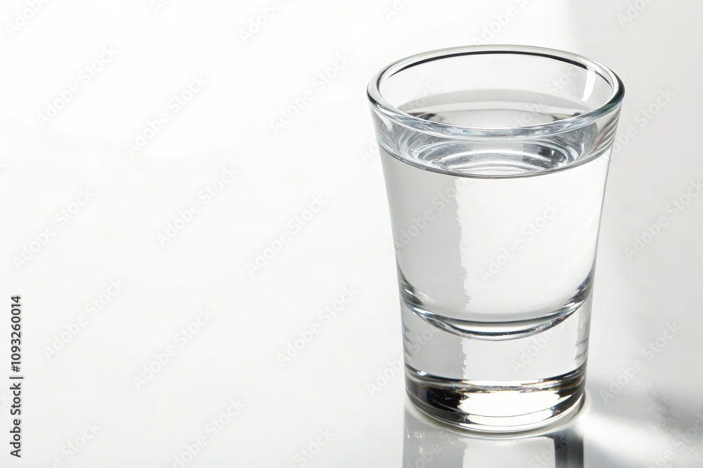 Clear Shot Glass on White Background - Perfect for Beverage and Bar Concepts Clear Shot Glass on White Background - Perfect for Beverage and Bar Concepts
