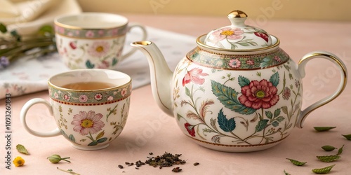 Elegant Floral Teapot and Cup Set for Cozy Tea Gatherings and Afternoon Tea