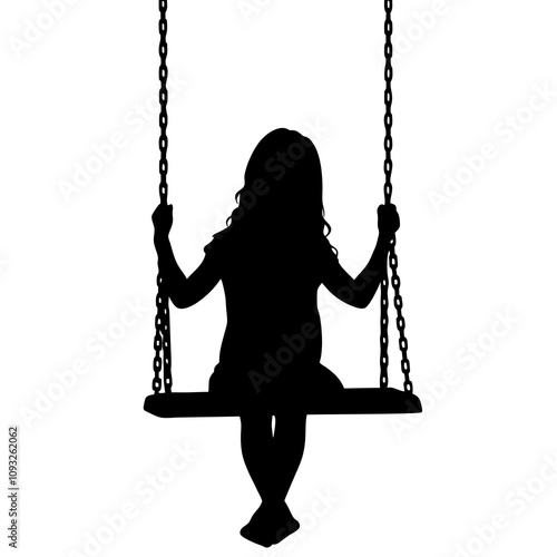 Women swinging on the swing silhouettes set vector illustration.