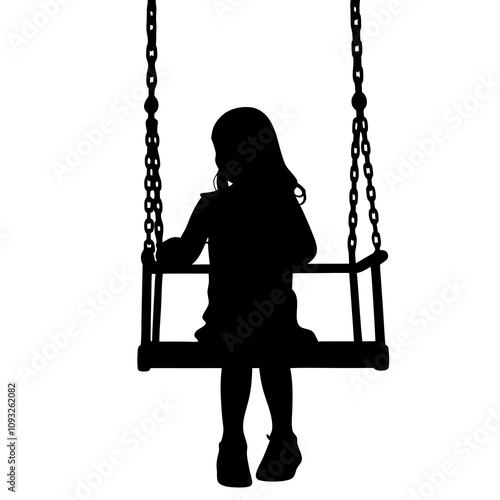 Women swinging on the swing silhouettes set vector illustration.