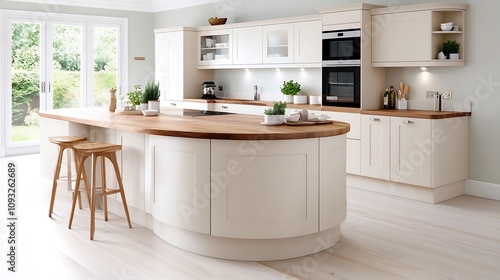 Cream and Brown Luxury Kitchen Bathed in Natural Light