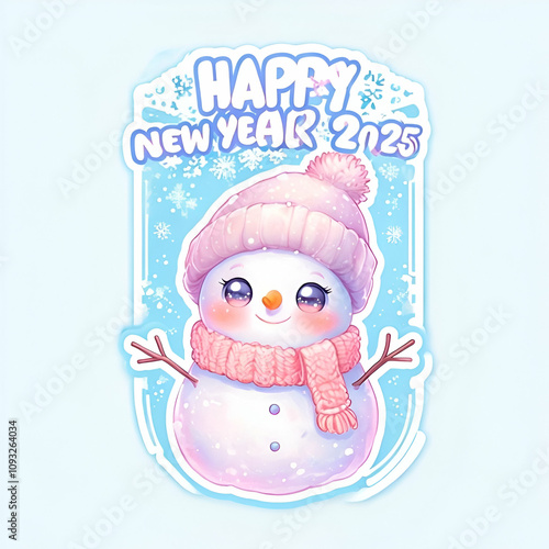 Pink Snowman on happy new year 2025.