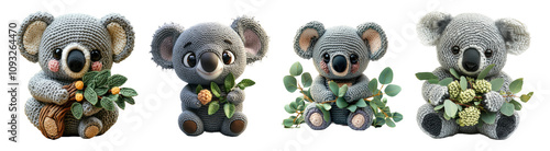 Cute Koala Figurines on Transparent Background photo