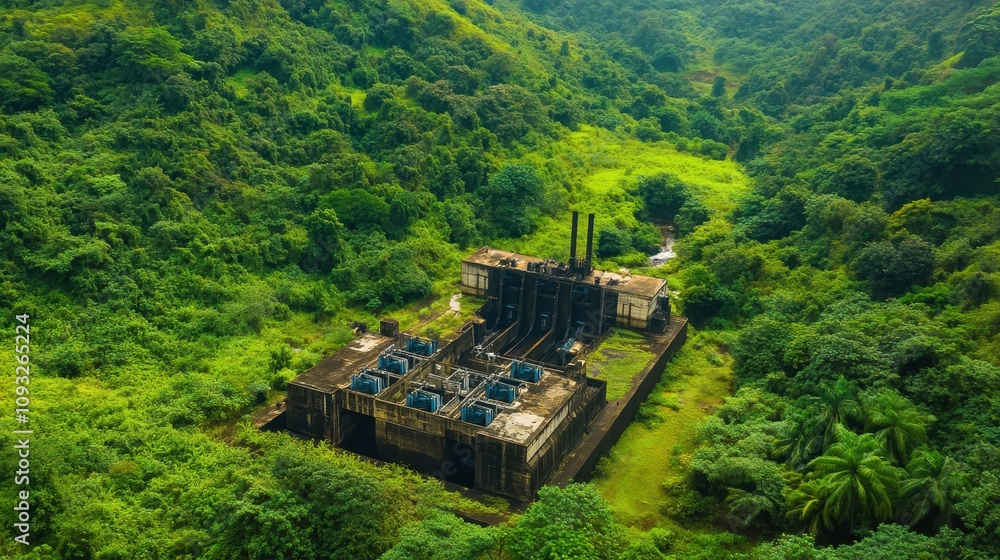 custom made wallpaper toronto digitalAbandoned Industrial Building Surrounded by Lush Greenery in Remote Wilderness, Capturing the Beauty of Nature Reclaiming Urban Structures