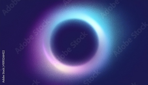 abstract grainy gradient blurred glowing ring on dark background, blue and purple, noise texture effect