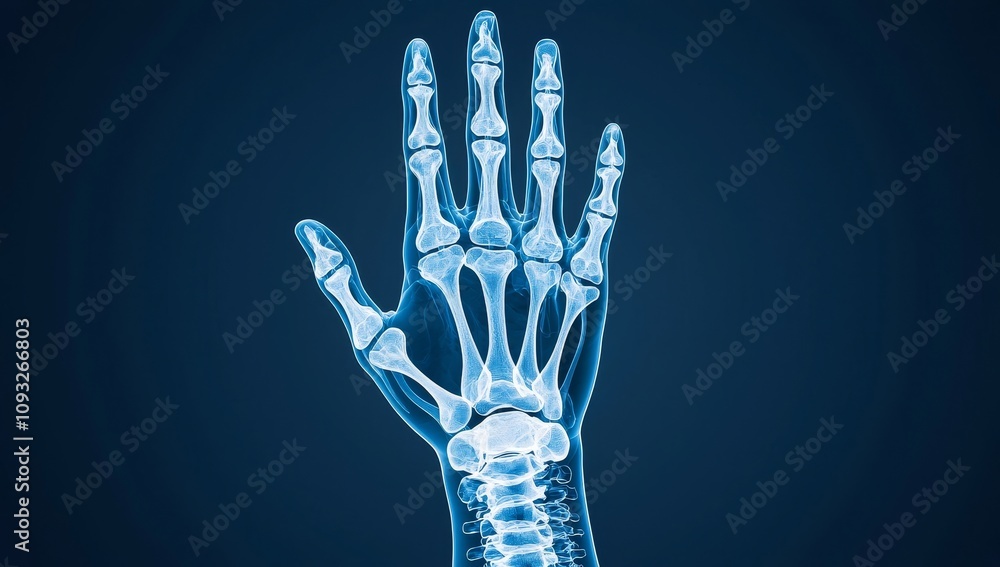 An x-ray photo of a hand with an 'ok' gesture symbolizing health and precision. An x-ray photo of a hand with an 'ok' gesture symbolizing health and precision.