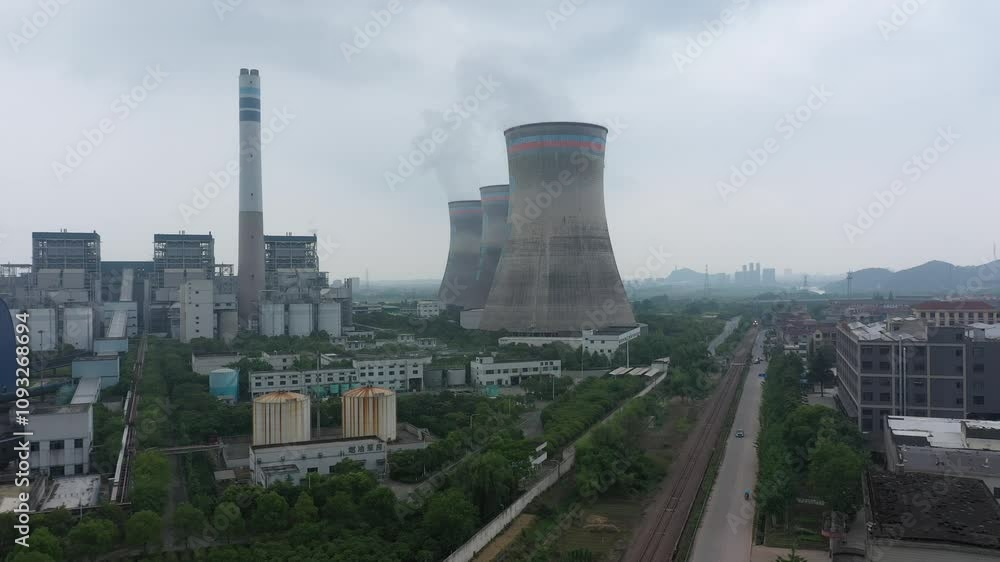 aerial view of a thermal power plant in China. High quality 4k footage aerial view of a thermal power plant in China. High quality 4k footage