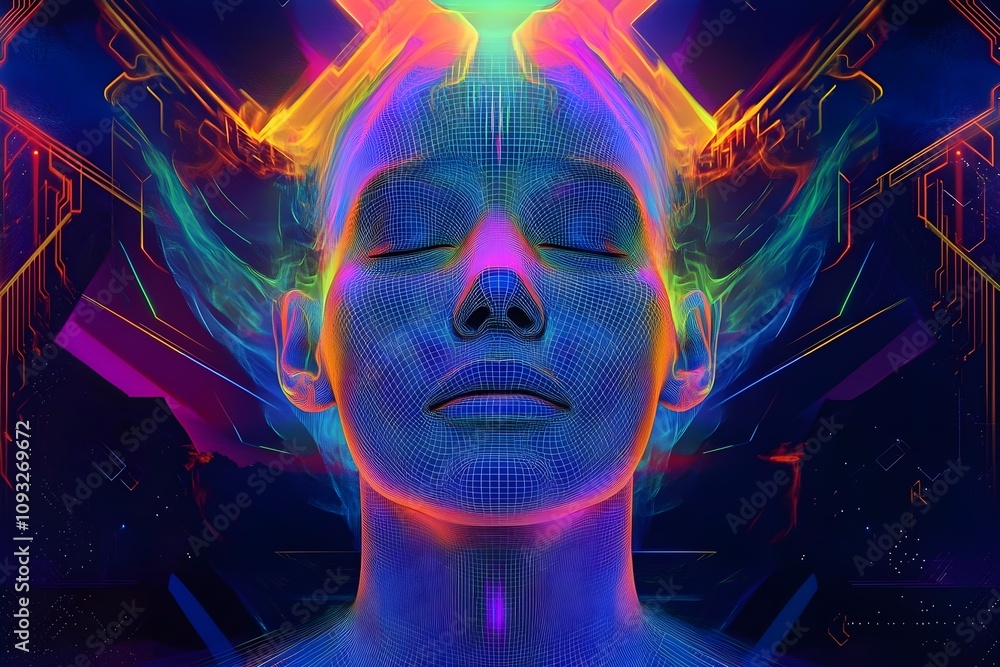 A stunning depiction of a woman's head in a wireframe hologram style A stunning depiction of a woman's head in a wireframe hologram style