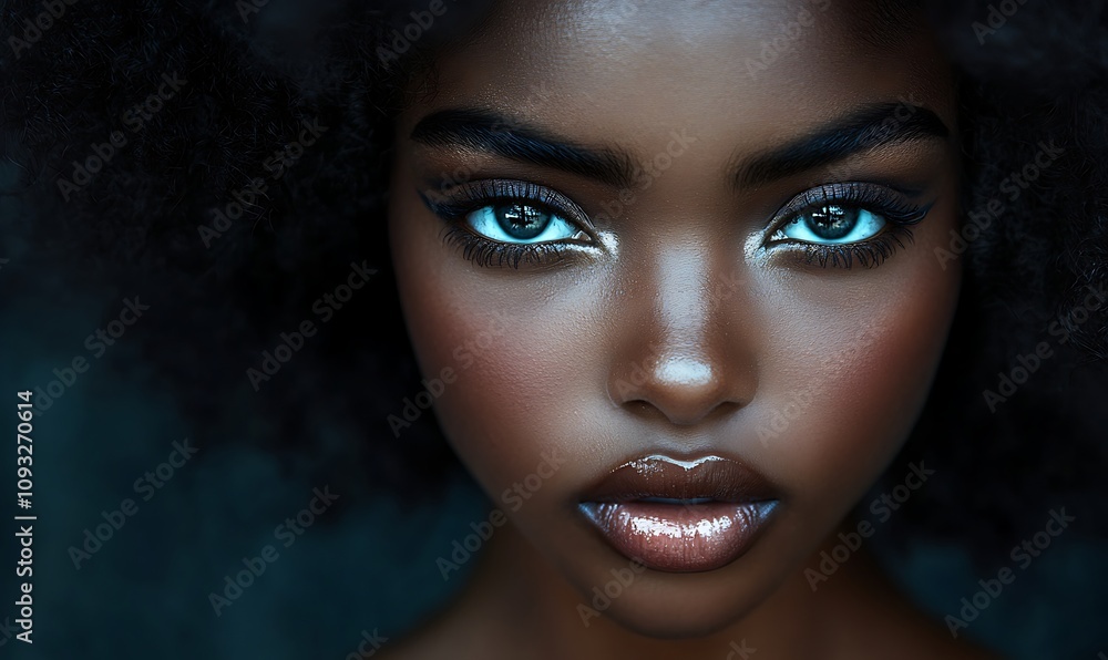 Portrait of a young woman with striking features and captivating gaze. Portrait of a young woman with striking features and captivating gaze.