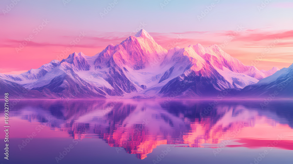 Illustrate a wide-angle view of a majestic mountain range reflecting prismatic light. Prismatic Mountain Peaks. Illustration Illustrate a wide-angle view of a majestic mountain range reflecting prismatic light. Prismatic Mountain Peaks. Illustration