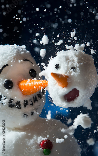 Two snowmen having�snowball fight