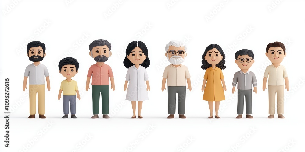 Obraz premium A diverse group of stylized characters representing different ages and backgrounds.