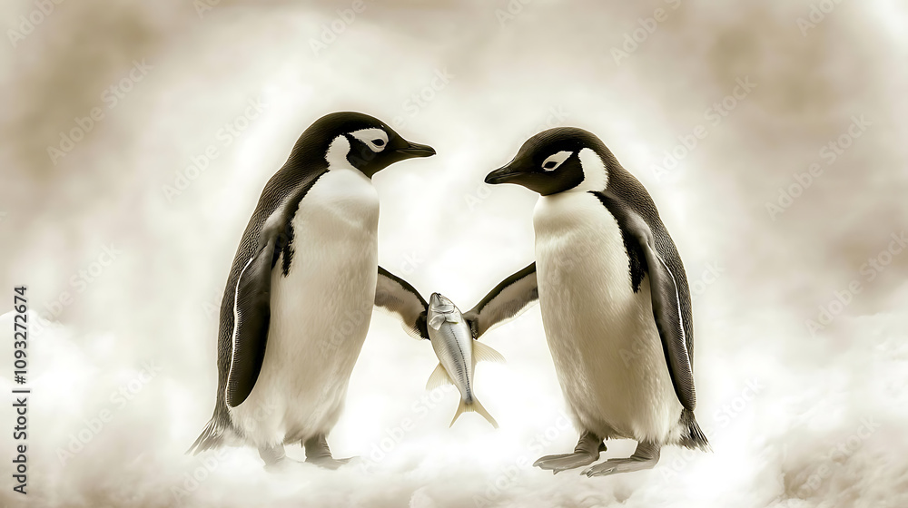 Obraz premium Penguin couple holding hands