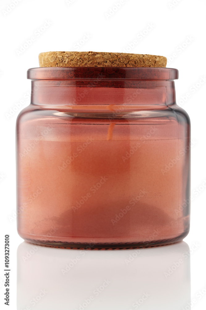 Scented candle in glass jar isolated on white background Scented candle in glass jar isolated on white background