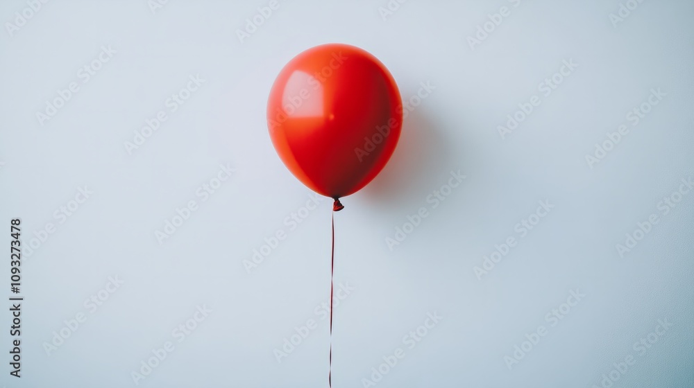 A single red balloon floating against a white minimalist background A single red balloon floating against a white minimalist background