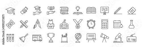 School Icon Set – Educational, Customizable, and Vector-Based Icons