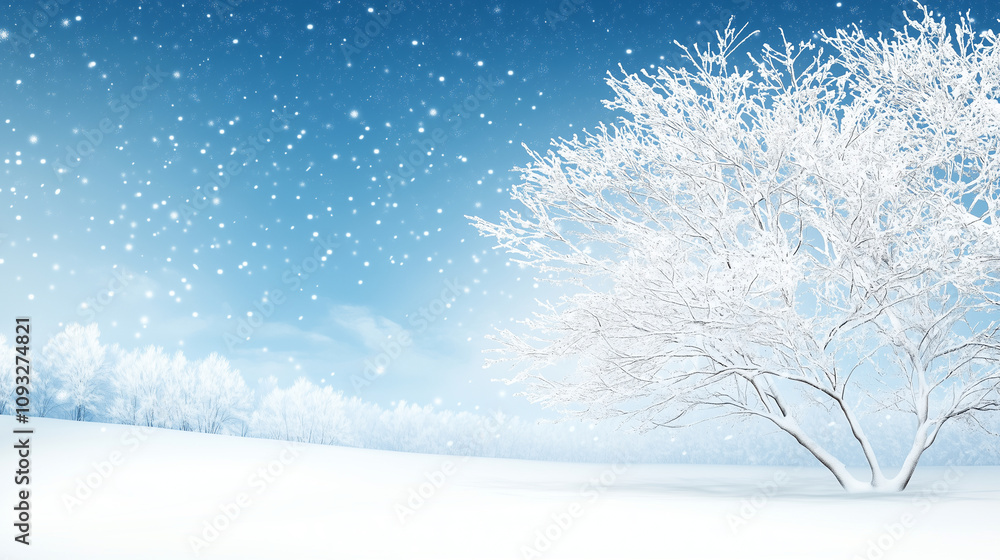Winter Landscape with Snow Fields and Starry Night Sky Winter Landscape with Snow Fields and Starry Night Sky