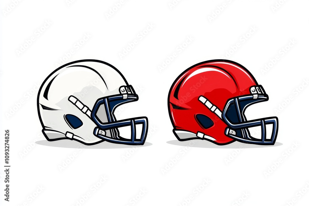Football American helmet design in minimalist line art with bold team colors on a clean white background Football American helmet design in minimalist line art with bold team colors on a clean white background