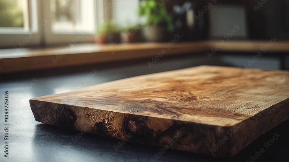 Empty Wooden Cutting Board on Kitchen Counter Empty Wooden Cutting Board on Kitchen Counter