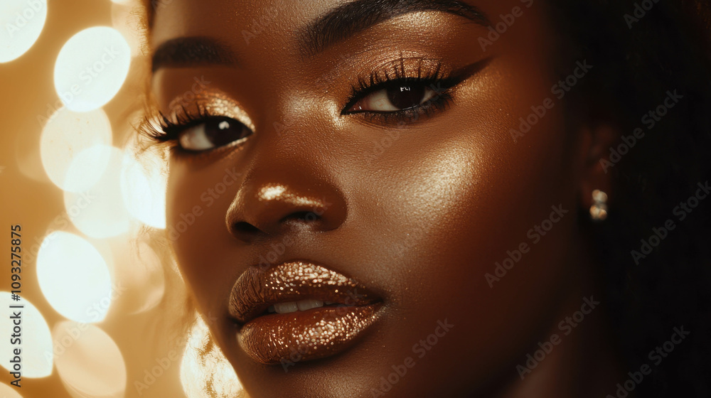 Portrait of Black Woman with Golden Makeup, luxury, empowerment, glamour, confidence Portrait of Black Woman with Golden Makeup, luxury, empowerment, glamour, confidence