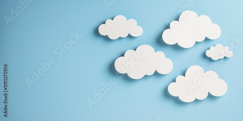 A serene blue background with fluffy white clouds creating a peaceful atmosphere.