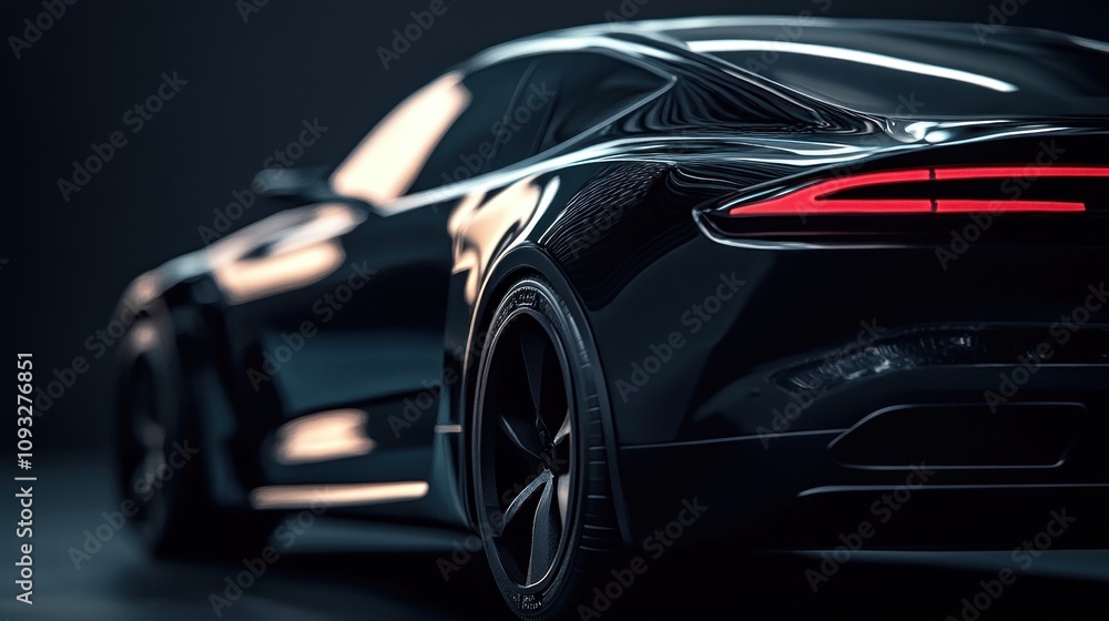 Fototapeta premium Sleek Black Luxury Sports Car, Rear View