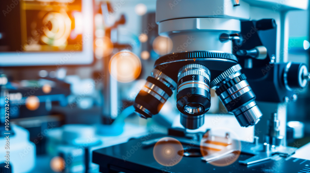 Close-up of stem cells in a petri dish under a microscope, symbolizing medical research and innovation, with scientific equipment in the background. Close-up of stem cells in a petri dish under a microscope, symbolizing medical research and innovation, with scientific equipment in the background.