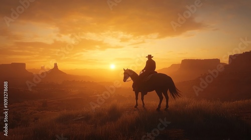 Sunset Rider: A Cowboy on Horseback at Golden Hour in the American West